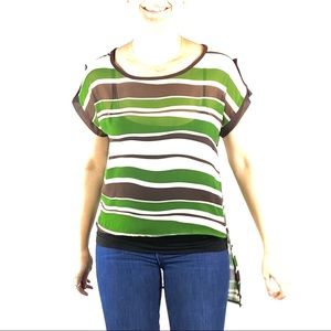 🌸 2 for $12! Wish Green & Brown Sheer Hi-Lo Top